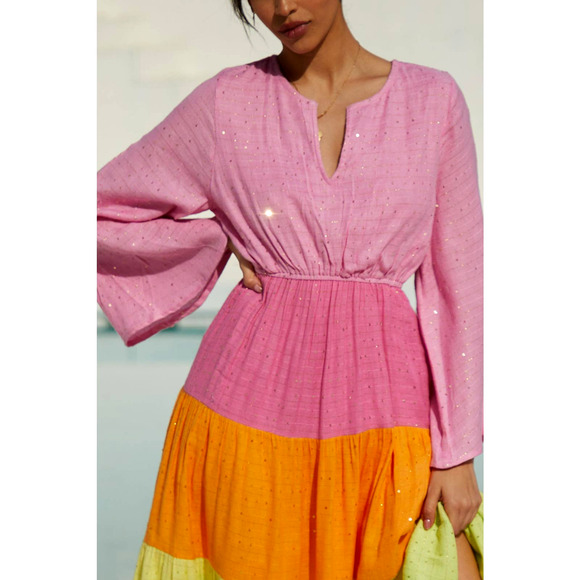 PQ Tiered Colorblock Long-Sleeve Dress - New XS/S - Picture 3 of 5